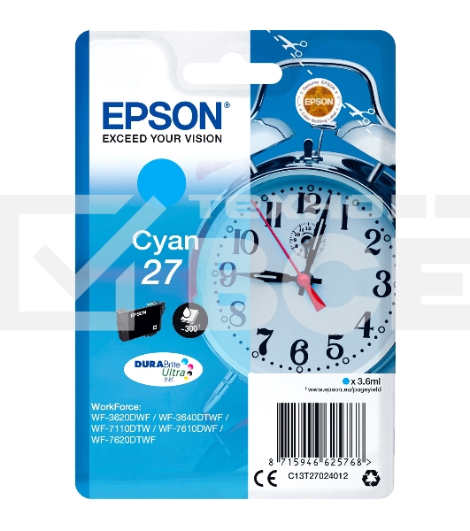 Картридж струйный Epson T2702 (C13T27024022/C13T27024020) голубой, 300 стр., для WF7110/7610/7620