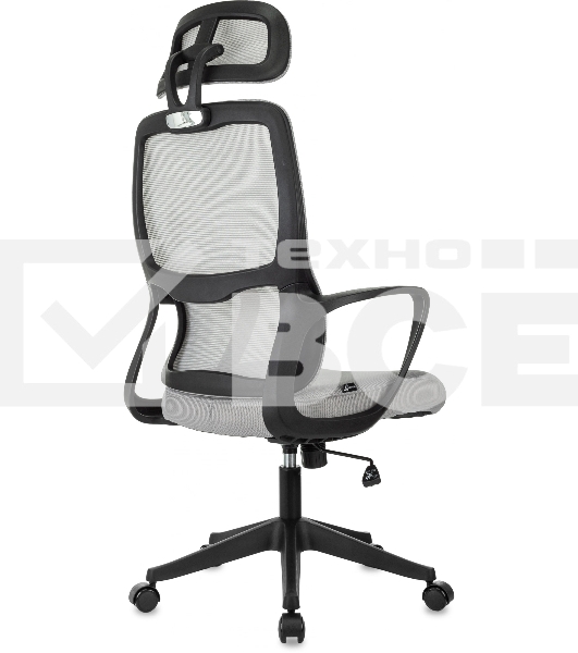 Кресло руководителя Бюрократ Wise серый, сетка/ткань, с подголов. крестов. пластик