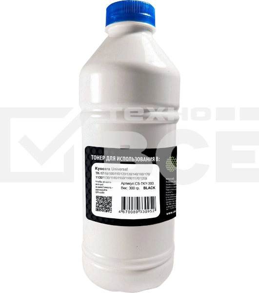 Тонер Cactus CS-TKY-300 черный флакон 300гр. для принтера Kyocera Universal TK-17/18/100/110/120/130/140/160/170/1100/1130/1140/1150/1160/1170/1200