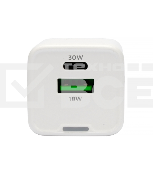 Зарядное устройство Cablexpert MP3A-PC-63, 30Вт GaN, 3А, QC4.0/PD, 1xUSB, 1xType-C, белый, пакет