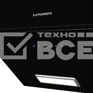 Вытяжка Kuppersberg F 601 BL ширина 60 см, отвод/рециркуляция, 600 м3/час, сенсорное управление, 3 скоростей, светодиодное освещение 1*2 Вт, металлический жироулавливающий фильтр, угольный фильтр KF-ES  (опция), 46 дБ, , цвет: черный  / короб чёрная эмаль