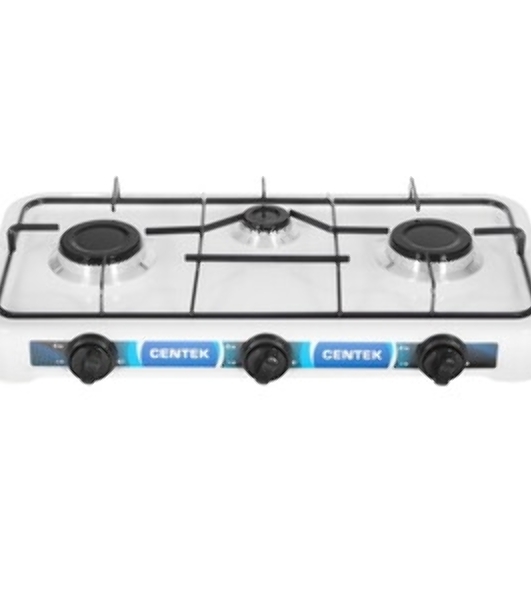 Плита настольная газовая Centek CT-1522 белый, 1.7 кВт, газ, конфорки - 3, эмаль, поворотные переключатели