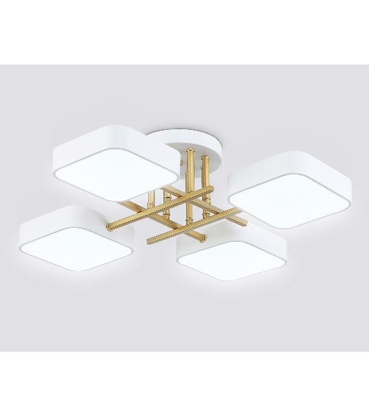 Люстра светодиодная на штанге Ambrella light FL516341/4 WH/GD белый/золото 72W 3000-6000K 550*550*150 (без ПДУ)