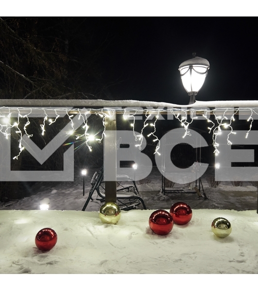 Гирлянда Айсикл (бахрома) светодиодный, 2,4 х 0,6 м, белый провод, 230 В, диоды ТЕПЛЫЙ БЕЛЫЙ, 88 LED NEON-NIGHT