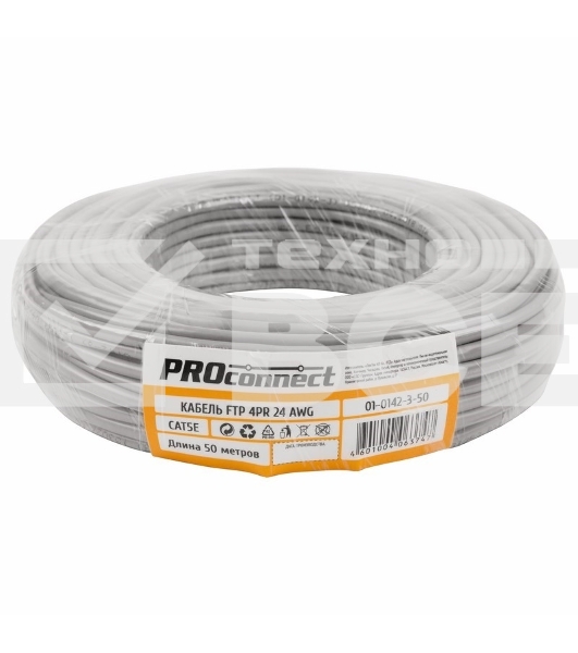 Кабель FTP PROconnect 4PR 24AWG, CCA, CAT5e, PVC, серый, бухта 50 м