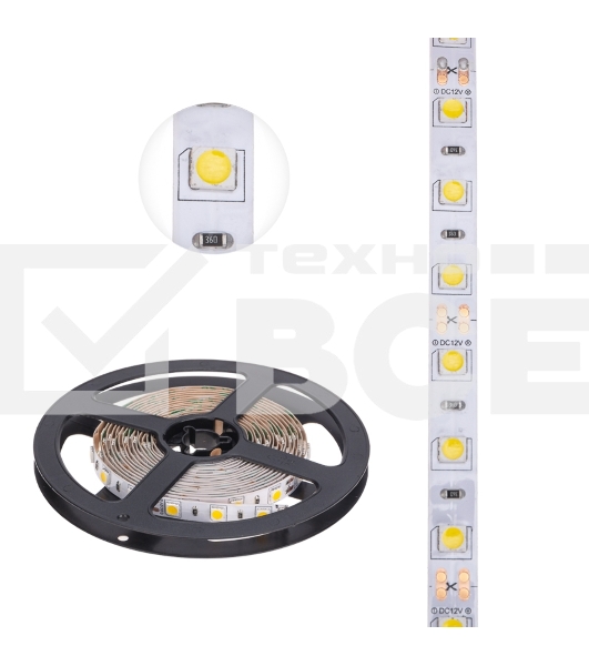 Лента LED 3 м 12 В 5050 2700 К IP23 60 LED/м для БП с клеммами LAMPER