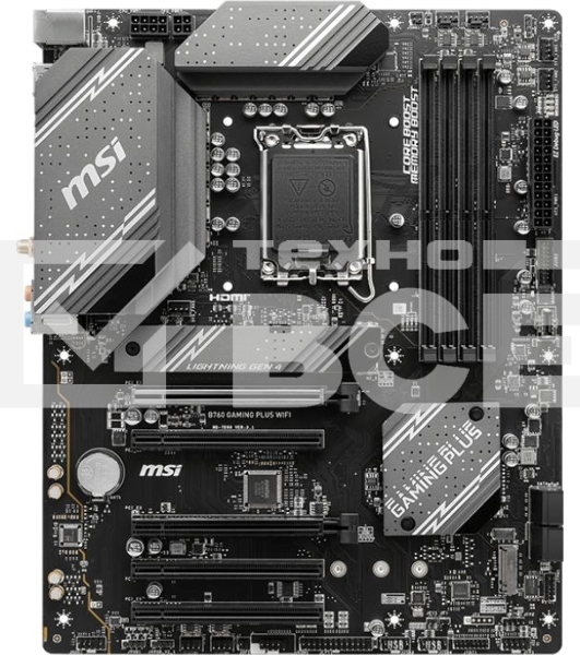 Материнская плата MSI B760 GAMING PLUS WIFI, LGA 1700, Intel B760, 4xDDR5, 4xSATA, 2xM.2, 1xPCI-E 4.0 x16, 3xPCI-E 3.0 x1, 1xDP, 1xHDMI, 1x 2.5Gb LAN, 2xUSB-A 3.2 Gen 2, 4xUSB 2.0, 5x3.5 мм, 7.1, Standard-ATX