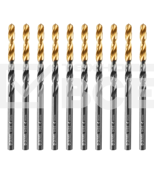 Сверло по металлу, 4 мм, HSS-Tin, Golden Tip, 10 шт. Denzel