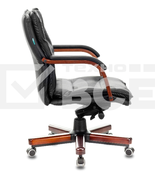 Кресло руководителя Бюрократ T-9927WALNUT-LOW/BL черный, кожа, низкая спинка, крестовина дерево