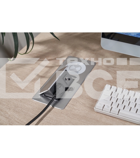 Розетка Cactus CS-SOCKET-USBA-WLESS для столешницы серебристый