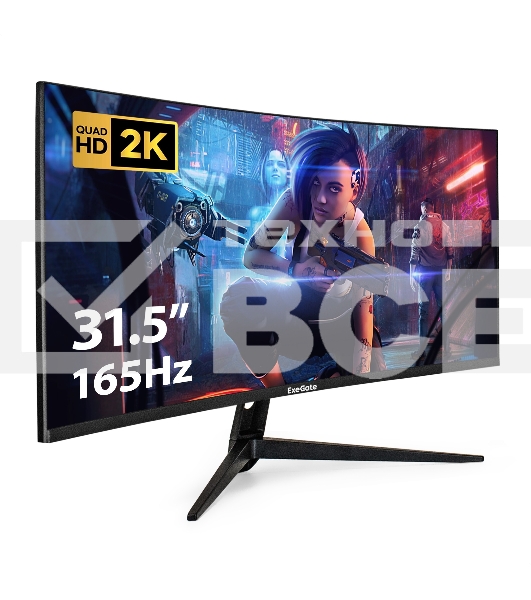 Монитор 31.5' ExeGate Combat EC3200TA VA 2560x1440, 165 Гц, 5 мс (GtG), 16:9, 300 кд/м², изогнутый (1500R), 2×HDMI 2.0, 2×DP, 3.5 Jack, динамики (2×3 Вт), RGB-подсветка, FreeSync, черный