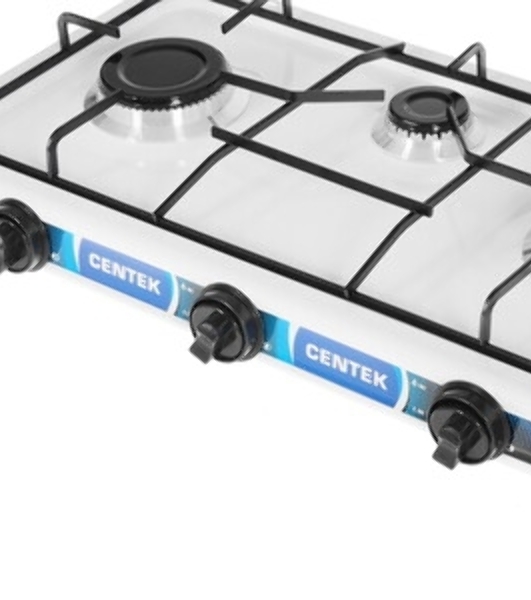 Плита настольная газовая Centek CT-1522 белый, 1.7 кВт, газ, конфорки - 3, эмаль, поворотные переключатели