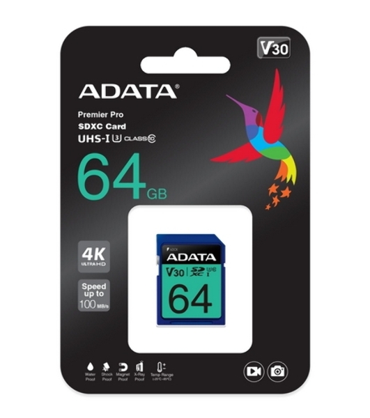 Флеш карта SD ADATA 64Gb ADATA Premier Pro SDXC Class 10 UHS-I U3 V30S 95/60 MB/s