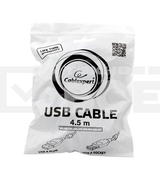 Кабель Gembird/Cablexpert CCF2-USB2-AMAF-15 USB 2.0  , AM/AF, 4.5м, экран, 2феррит.кольца, черный, пакет