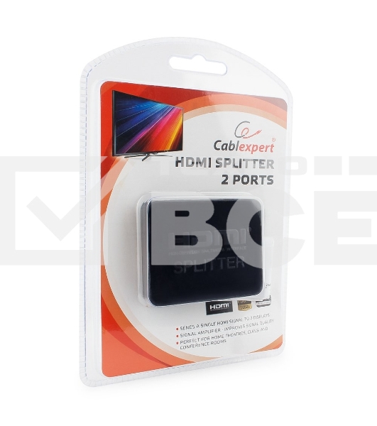 Разветвитель HDMI Cablexpert DSP-2PH4-03, HD19F/2x19F, 1 компьютер => 2 монитора, Full-HD, 3D, 1.4v