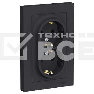 Розетка 2-м ATLAS DESIGN с заземл. 16А в сборе карбон SchE ATN001024