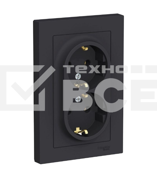 Розетка 2-м ATLAS DESIGN с заземл. 16А в сборе карбон SchE ATN001024
