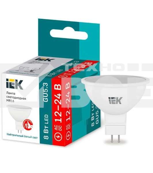 Лампа светодиодная MR16 софит 8Вт 12-24В 4000К GU5.3 (низковольтная) IEK LLE-MR16-08-12-24-40-GU5