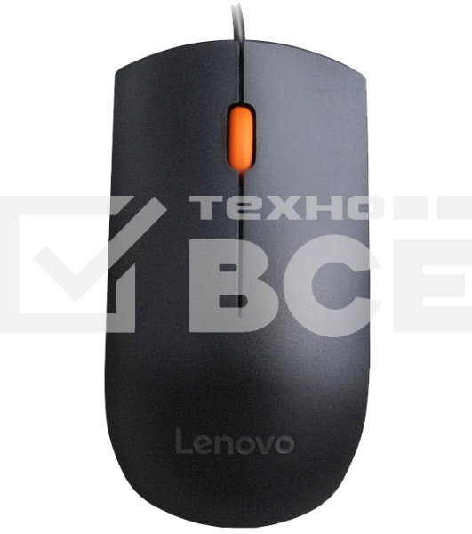 Мышь проводная Lenovo 300 черный, 1600 dpi, USB, кнопки - 3