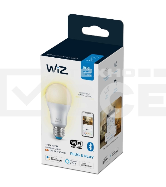 Лампа светодиодная WiZ Wi-Fi BLE 60W A60 E27 927 DIM1PF/6