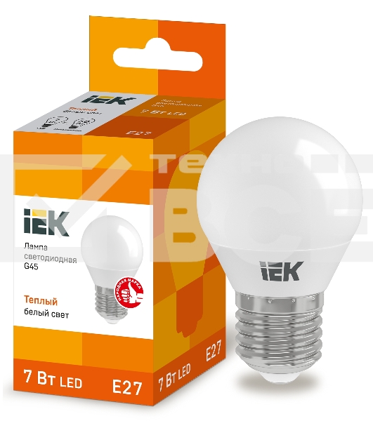 Лампа Iek LLE-G45-7-230-30-E27 светодиодная ECO G45 шар 7Вт 230В 3000К E27 IEK