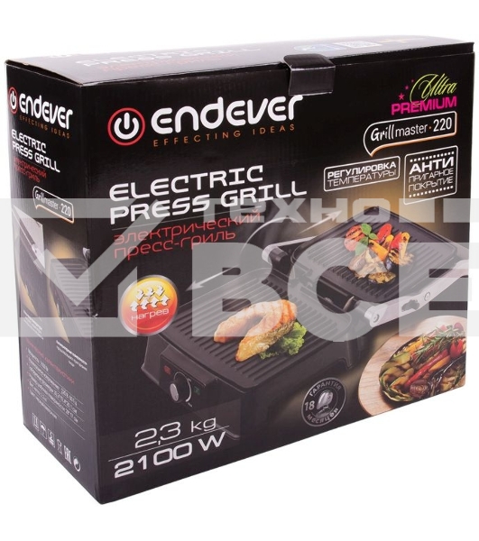 Электрический пресс-гриль Endever Grillmaster 220, серебристый/черный
