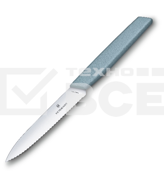 Нож кухонный Victorinox Swiss Modern (6.9006.10W21) стальной разделочный лезв.100мм серрейт. заточка серый