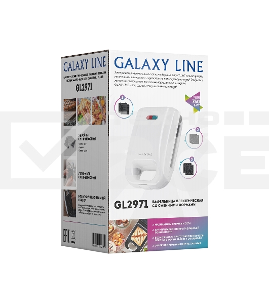 Вафельница Galaxy Line GL 2971, белый, со съемными пластинами, 750 Вт