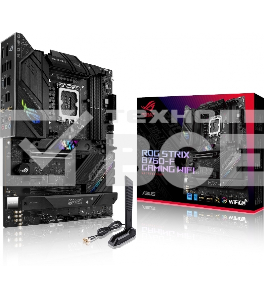 Материнская плата ASUS ROG STRIX B760-F GAMING WIFI, LGA 1700, Intel B760, 4xDDR5, 4xSATA, 3xM.2, 1xPCI-E 5.0 x16, 1xPCI-E 3.0 x4, 1xHDMI, 1xDP, 1x 2.5Gb LAN, 1xUSB-A 3.2 Gen 2, 6xUSB-A 3.2 Gen 1, 1xUSB-C 3.2 Gen 2x2, 5x3.5 мм, 7.1, Standard-ATX