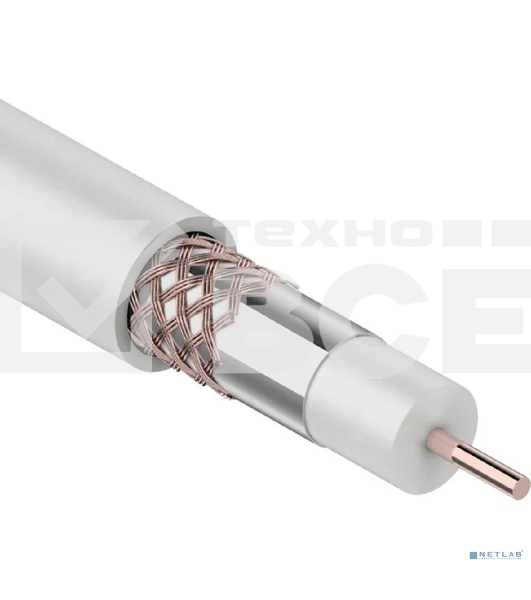 Кабель коаксиальный PROconnect RG-6U+Cu, 75 Ом, Cu/Al/Cu, 48%, бухта 100 м, белый
