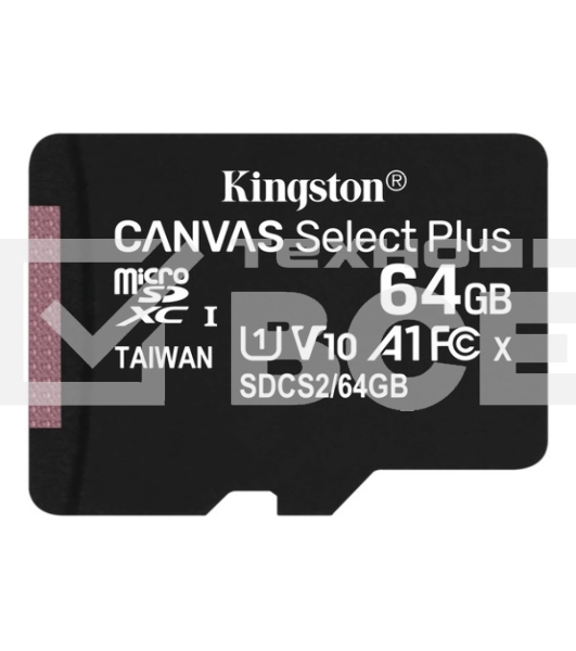 Флеш карта microSDHC 64GB microSDXC Class10 Kingston <SDCS2/64GB> Class10 UHS-I Canvas Select up to 100MB/s с адапт.