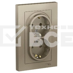 Розетка 2-м ATLAS DESIGN с заземл. 16А в сборе шампань SchE ATN000524