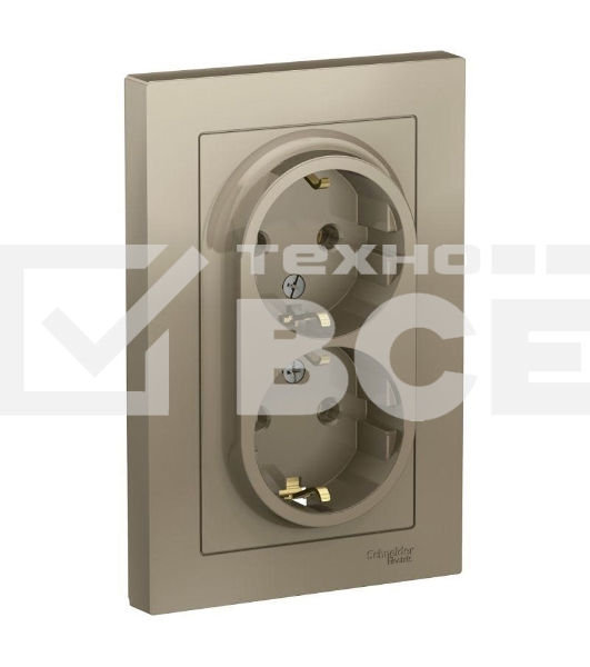 Розетка 2-м ATLAS DESIGN с заземл. 16А в сборе шампань SchE ATN000524