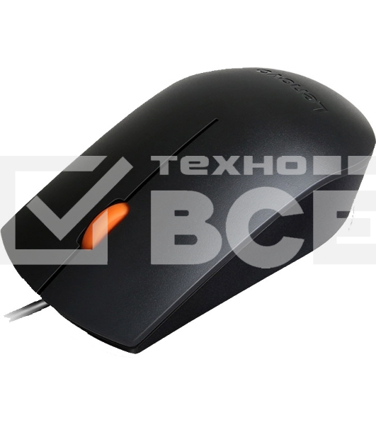 Мышь проводная Lenovo 300 черный, 1600 dpi, USB, кнопки - 3
