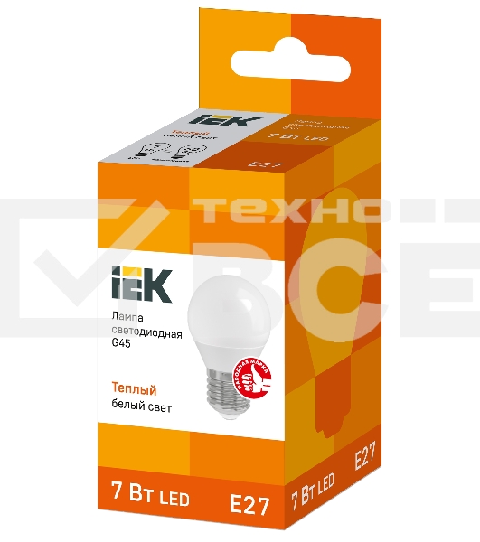 Лампа Iek LLE-G45-7-230-30-E27 светодиодная ECO G45 шар 7Вт 230В 3000К E27 IEK
