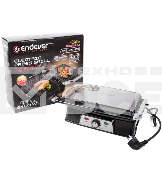 Электрический пресс-гриль Endever Grillmaster 220, серебристый/черный