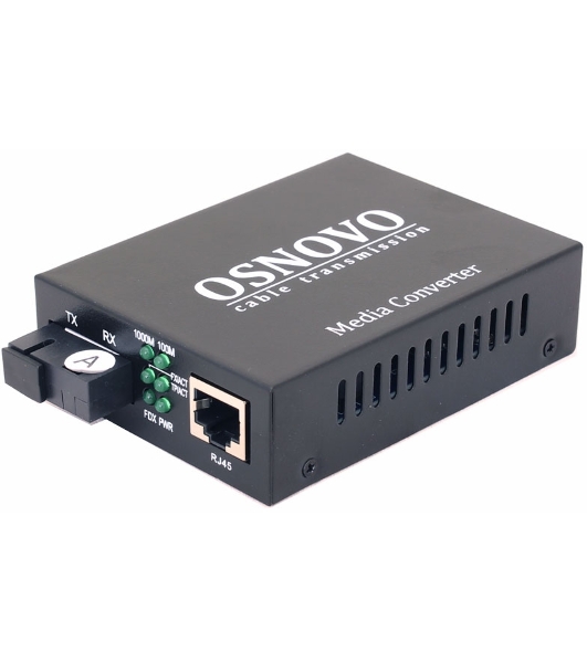 Медиаконвертер OSNOVO Гигабитный медиаконвертер, по одному волокну SM до 20 км, по MM - до 500м, tx1310/rx1550нм