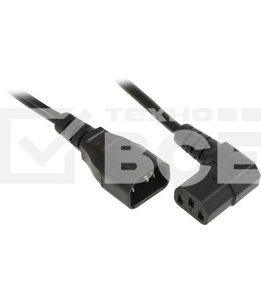 Кабель питания Hyperline PWC-IEC13A-IEC14-3.0-BK монитор-компьютер IEC 320 C13 (угловая) - IEC 320 C14 (3x1.0), 10A, прямая вилка, 3м, цвет черный