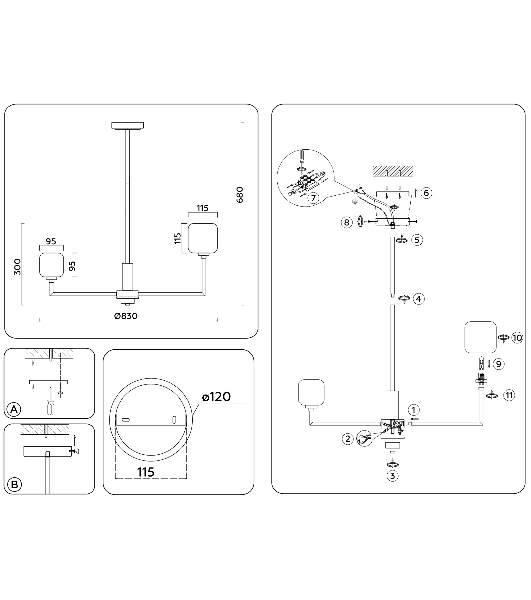 Люстра Ambrella light LH53017/8 BS/FR латунь/белый матовый G9*8 max 40W D830*680