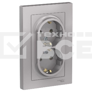 Розетка 2-м ATLAS DESIGN с заземл. 16А в сборе алюм. SchE ATN000324