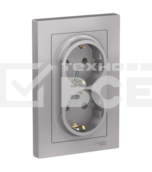 Розетка 2-м ATLAS DESIGN с заземл. 16А в сборе алюм. SchE ATN000324