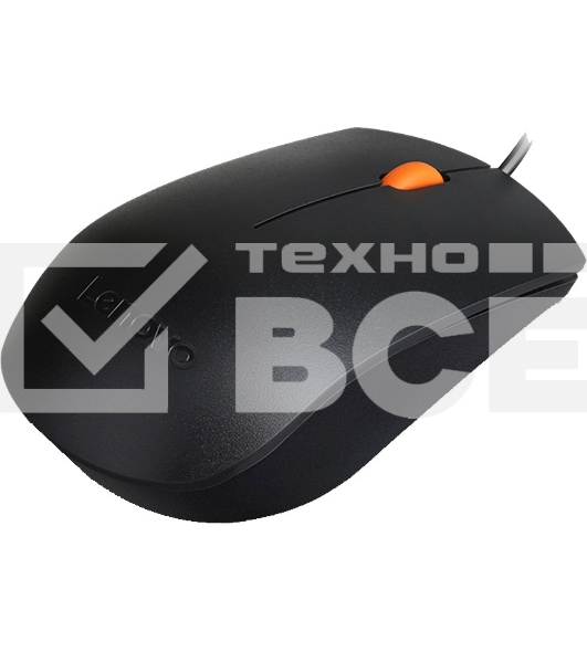 Мышь проводная Lenovo 300 черный, 1600 dpi, USB, кнопки - 3
