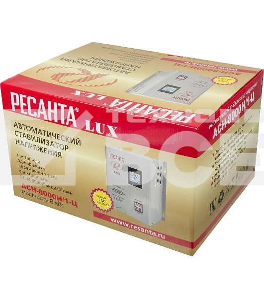 Стабилизатор напряжения Ресанта АСН-8 000 Н/1-Ц 63/6/17 Стабилизатор Lux {220В±8%, Габ. 305х190х360, Вес 15кг}