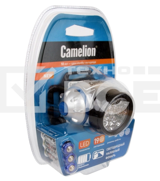 Фонарь Camelion LED5313-19F4 (фонарь налобн, металлик, 19LED, 4 реж, 3XR03 в компл, пласт, блист)