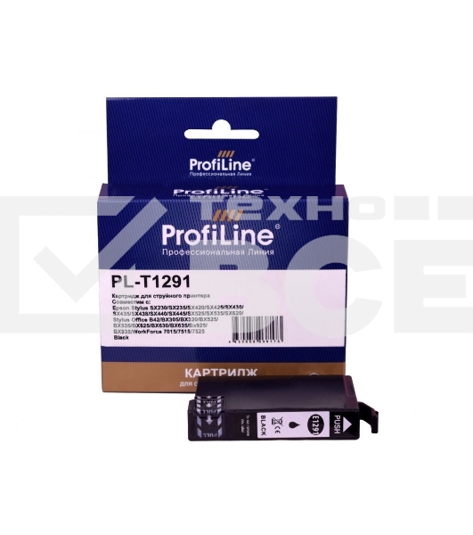 Струйный картридж PL-T1291 для принтеров Epson Stylus SX230/SX235/SX420/SX425/SX430/SX435/SX438/SX440/SX445/SX525/SX535/SX620/Stylus Office B42/BX305/BX320/BX525/BX535/BX625/BX630/BX635/BX925/BX935/WorkForce 7015/7515/7525 с чернилами Black ProfiLine