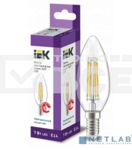 Лампа cветодиодная LED C35 Iek LLF-C35-7-230-40-E14-CL свеча прозр. 7Вт 230В 4000К E14 серия 360°
