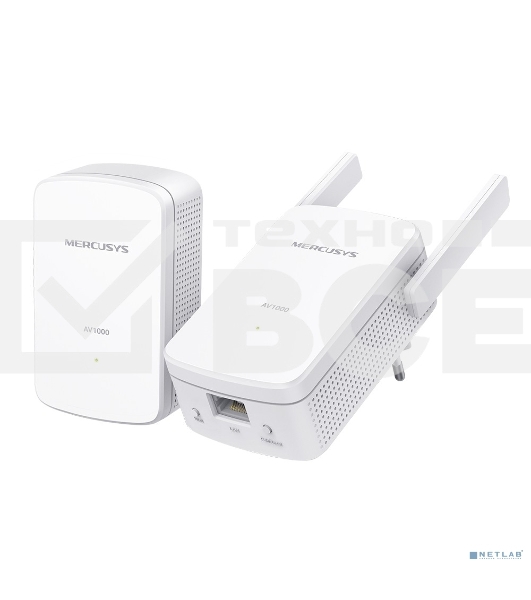 Комплект гигабитных Wi-Fi адаптеров Mercusys Powerline AV1000 Powerline kit with 300Mbps Wi-Fi, plug and play, up to 300 meters over an existing electrical circuit, the kit includes a MP510 and a MP500.
