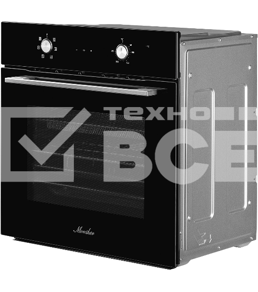 Духовой шкаф MONSHER MOE 6162 Noir, 5 режимов работы, объем духовки 58 л., утапливаемые переключатели, сенсорный таймер, 2 стекла в дверце, энергоэффективность А, цвет: черный,фурнитура серебряная