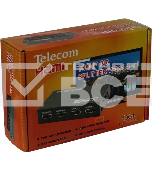 Разветвитель HDMI 1=>4 Telecom <TTS5020>, каскадируемый , 1.4v+3D