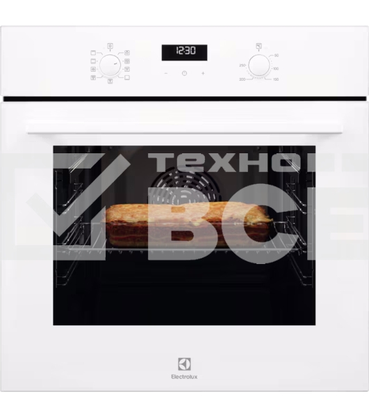 Встраиваемый духовой шкаф Electrolux EOF5F50BV, Электрический духовой шкаф с конвекцией, приготовление на пару, объем 65 л, 8 режимов, очистка каталитическая, 2 стекла в дверце, направляющие проволочные + телескопические (1 уровень)белый